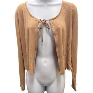 Primark Womens XL Cardigan Blue Long Sleeve Tie Tan Brown Hem Shawl